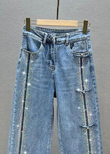 Load image into Gallery viewer, Fashion Blue Patchwork Zircon High Waist Wide Leg Jeans