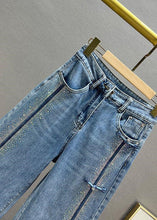 Load image into Gallery viewer, Fashion Blue Patchwork Zircon High Waist Wide Leg Jeans