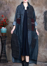 Load image into Gallery viewer, Fashion Blue PeterPan Collar Plaid Patchwork denim Winter Coat
