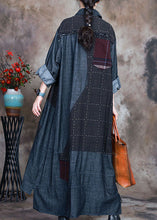 Load image into Gallery viewer, Fashion Blue PeterPan Collar Plaid Patchwork denim Winter Coat