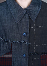Load image into Gallery viewer, Fashion Blue PeterPan Collar Plaid Patchwork denim Winter Coat