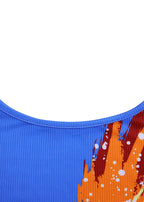 Fashion Blue Print Tops And Pleated Skirt Chiffon Two Pieces Set Summer