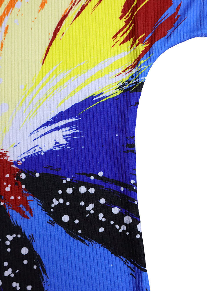 Fashion Blue Print Tops And Pleated Skirt Chiffon Two Pieces Set Summer