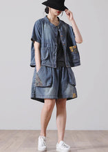 Load image into Gallery viewer, Fashion Button Blue Short Sleeve tops hot pants Denim Two Piece Suit Set
