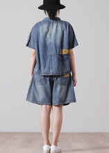 Load image into Gallery viewer, Fashion Button Blue Short Sleeve tops hot pants Denim Two Piece Suit Set