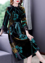 Load image into Gallery viewer, Fashion Green Cinched Jacquard Silk Velour Long Dress Spring