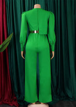 Load image into Gallery viewer, Fashion Green O-Neck Asymmetrical Patchwork Wide Leg Jumpsuits Long Sleeve