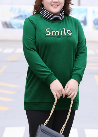 Fashion Green Turtleneck Striped Patchwork Sweatshirts Fall