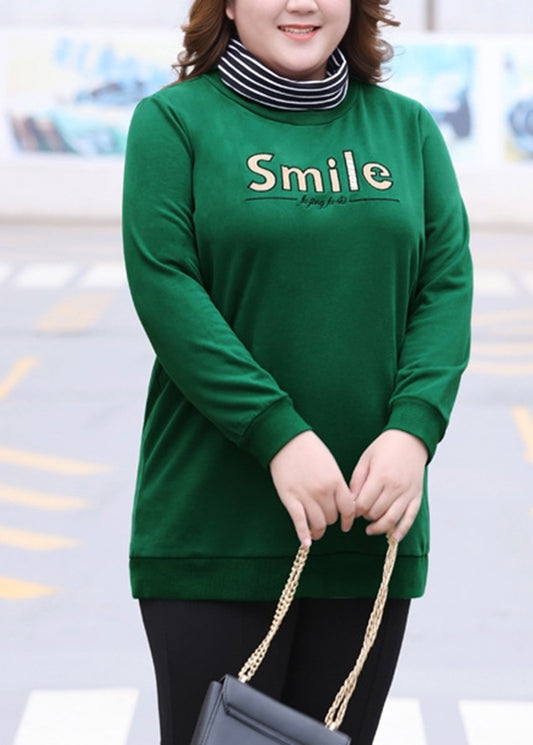 Fashion Green Turtleneck Striped Patchwork Sweatshirts Fall