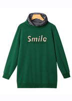 Fashion Green Turtleneck Striped Patchwork Sweatshirts Fall
