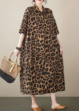 Load image into Gallery viewer, Fashion Leopard Peter Pan Collar Pockets Patchwork Cotton Long Dresses Summer