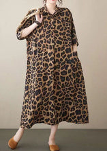 Load image into Gallery viewer, Fashion Leopard Peter Pan Collar Pockets Patchwork Cotton Long Dresses Summer