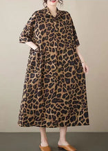 Load image into Gallery viewer, Fashion Leopard Peter Pan Collar Pockets Patchwork Cotton Long Dresses Summer