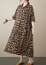 Load image into Gallery viewer, Fashion Leopard Peter Pan Collar Pockets Patchwork Cotton Long Dresses Summer