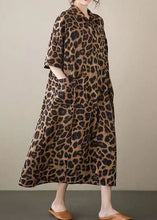 Load image into Gallery viewer, Fashion Leopard Peter Pan Collar Pockets Patchwork Cotton Long Dresses Summer