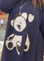 Fashion Navy Oversized Cute Bear Cotton Sweatshirt Dress Fall