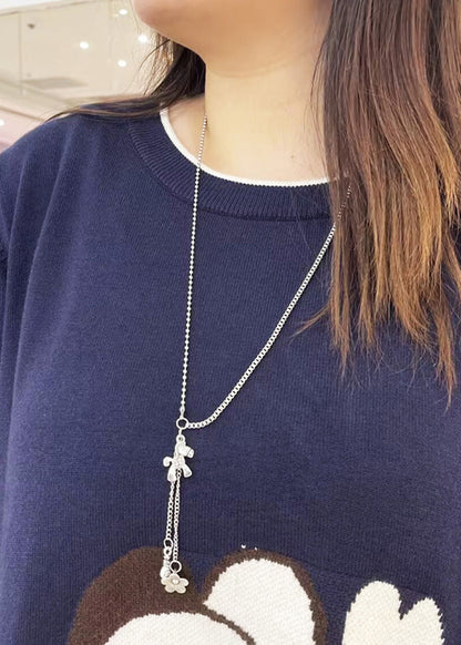 Fashion Navy Oversized Cute Bear Cotton Sweatshirt Dress Fall