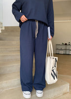 Fashion Navy Oversized Spandex Straight Pants Fall
