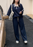 Fashion Navy Oversized Spandex Straight Pants Fall