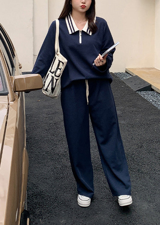 Fashion Navy Oversized Spandex Straight Pants Fall