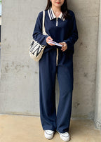 Fashion Navy Oversized Spandex Straight Pants Fall