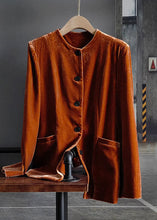 Load image into Gallery viewer, Fashion Orange O-Neck Button Patchwork Silk Velour Coats Spring