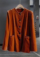 Load image into Gallery viewer, Fashion Orange O-Neck Button Patchwork Silk Velour Coats Spring