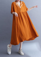 Load image into Gallery viewer, Fashion Orange Peter Pan Collar Wrinkled Patchwork Ice Silk Dress Summer