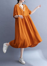 Load image into Gallery viewer, Fashion Orange Peter Pan Collar Wrinkled Patchwork Ice Silk Dress Summer