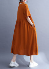 Load image into Gallery viewer, Fashion Orange Peter Pan Collar Wrinkled Patchwork Ice Silk Dress Summer