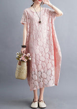 Load image into Gallery viewer, Fashion Pink O-Neck Embroideried Lace Dress Summer