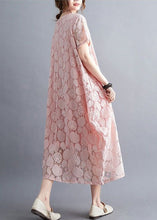 Load image into Gallery viewer, Fashion Pink O-Neck Embroideried Lace Dress Summer