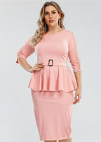 Fashion Pink O-Neck Wrinkled Patchwork Cotton Two Pieces Set Summer