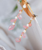 Fashion Pink Petal Crystal 14K Gold Drop Earrings