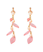 Fashion Pink Petal Crystal 14K Gold Drop Earrings
