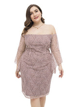Load image into Gallery viewer, Fashion Pink Slash Neck Lace Mid Dress Short Sleeve