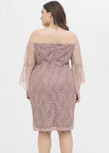 Load image into Gallery viewer, Fashion Pink Slash Neck Lace Mid Dress Short Sleeve