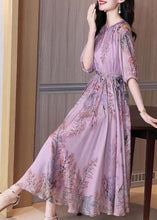 Load image into Gallery viewer, Fashion Purple O-Neck Print Chiffon Maxi Dresses Summer