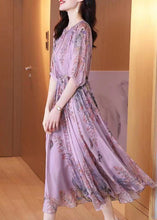 Load image into Gallery viewer, Fashion Purple O-Neck Print Chiffon Maxi Dresses Summer
