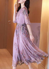 Load image into Gallery viewer, Fashion Purple O-Neck Print Chiffon Maxi Dresses Summer
