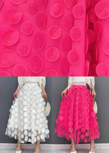 Fashion Red Elastic Waist Tulle A Line Skirt Spring