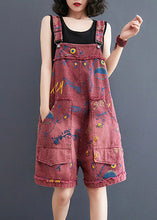 Load image into Gallery viewer, Fashion Red Slash Neck Print Patchwork Denim Jumpsuit Summer