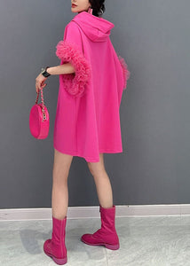 Fashion Rose Hooded Tulle Ruffled Patchwork Cotton Mini Dresses Summer