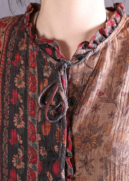 Fashion Ruffled Colorblock Print Cotton Maxi Dresses Spring