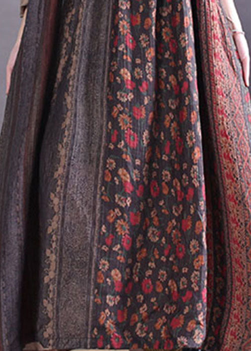 Fashion Ruffled Colorblock Print Cotton Maxi Dresses Spring