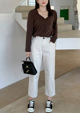 Load image into Gallery viewer, Fashion White Slim Fit Pockets Spandex Crop Pants Fall