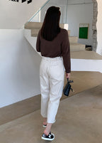 Fashion White Slim Fit Pockets Spandex Crop Pants Fall