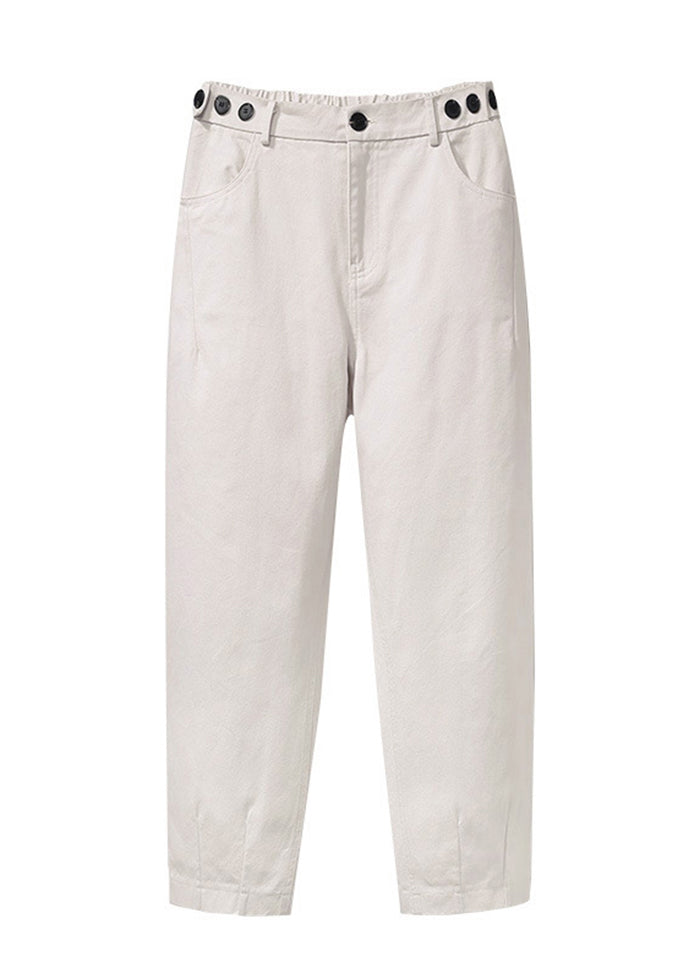 Fashion White Slim Fit Pockets Spandex Crop Pants Fall