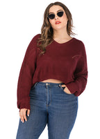 Fashion Wine Red Thick O-Neck Knit Sweater Long Sleeve