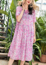 Load image into Gallery viewer, Fashion Women o neck patchwork linen pink print Dresses summer